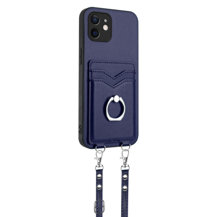 For iPhone 12 R20 Crossbody Rope Ring Card Holder Phone Case