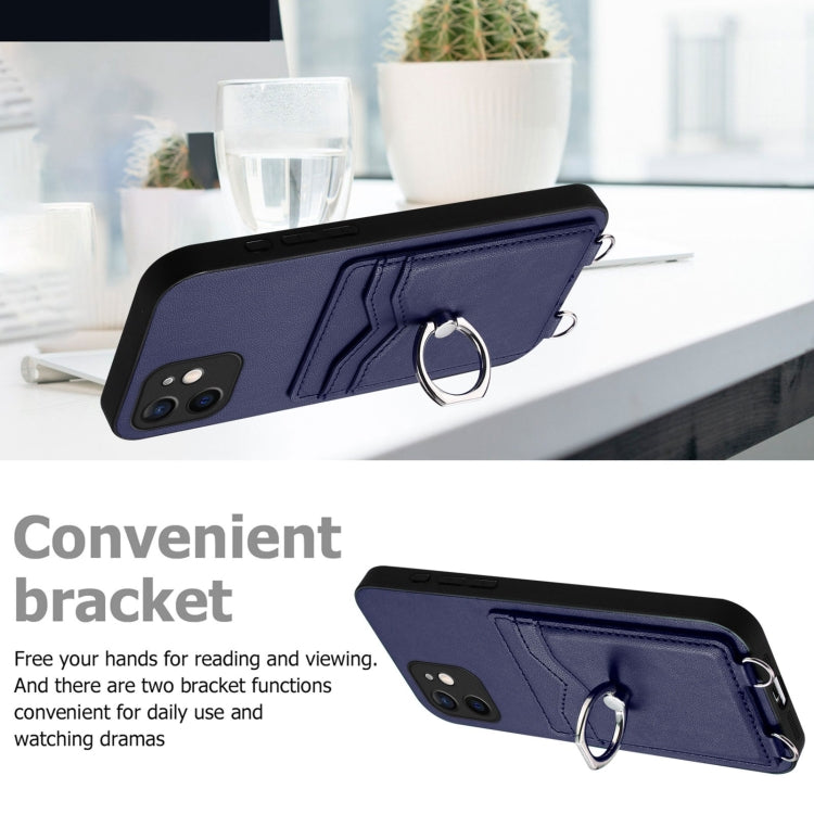 For iPhone 12 R20 Crossbody Rope Ring Card Holder Phone Case