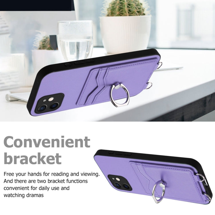 For iPhone 12 R20 Crossbody Rope Ring Card Holder Phone Case
