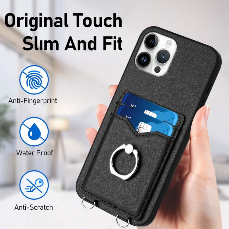 For iPhone 12 Pro Max R20 Crossbody Rope Ring Card Holder Phone Case
