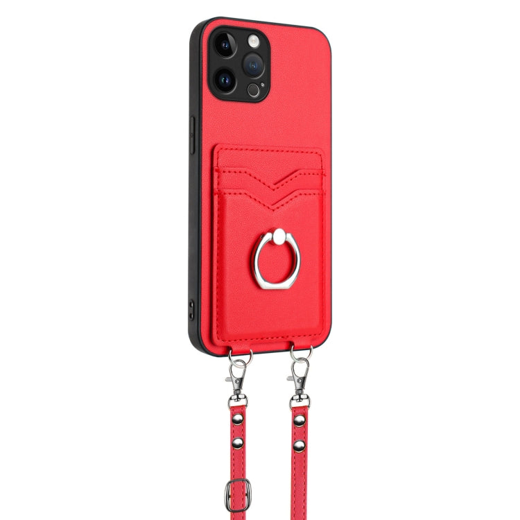For iPhone 12 Pro Max R20 Crossbody Rope Ring Card Holder Phone Case