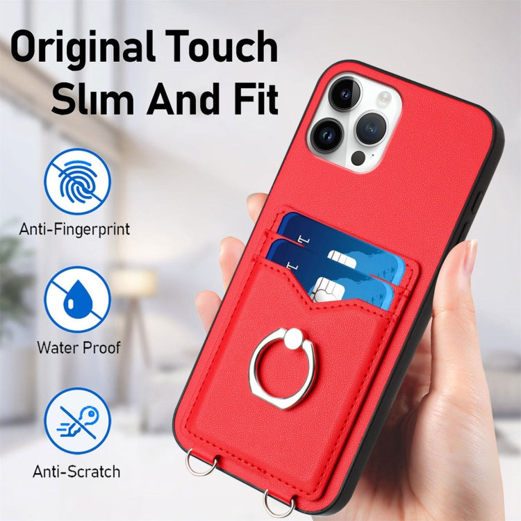 For iPhone 12 Pro Max R20 Crossbody Rope Ring Card Holder Phone Case