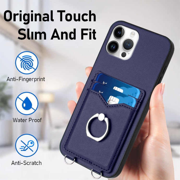 For iPhone 12 Pro Max R20 Crossbody Rope Ring Card Holder Phone Case