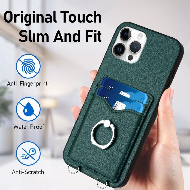 For iPhone 12 Pro Max R20 Crossbody Rope Ring Card Holder Phone Case