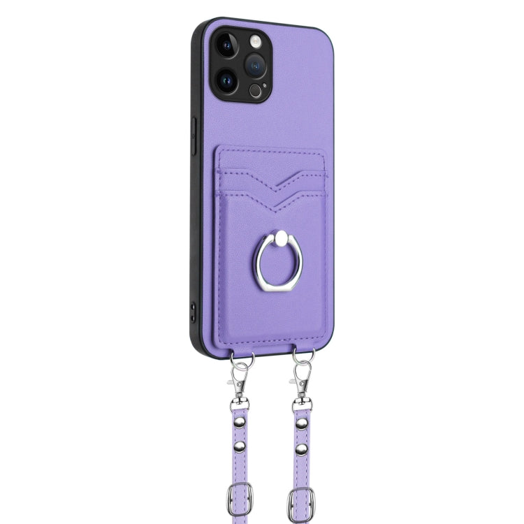 For iPhone 12 Pro Max R20 Crossbody Rope Ring Card Holder Phone Case