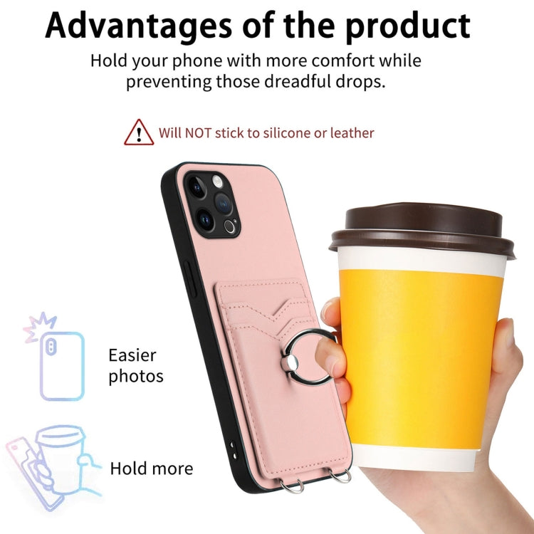 For iPhone 12 Pro R20 Crossbody Rope Ring Card Holder Phone Case
