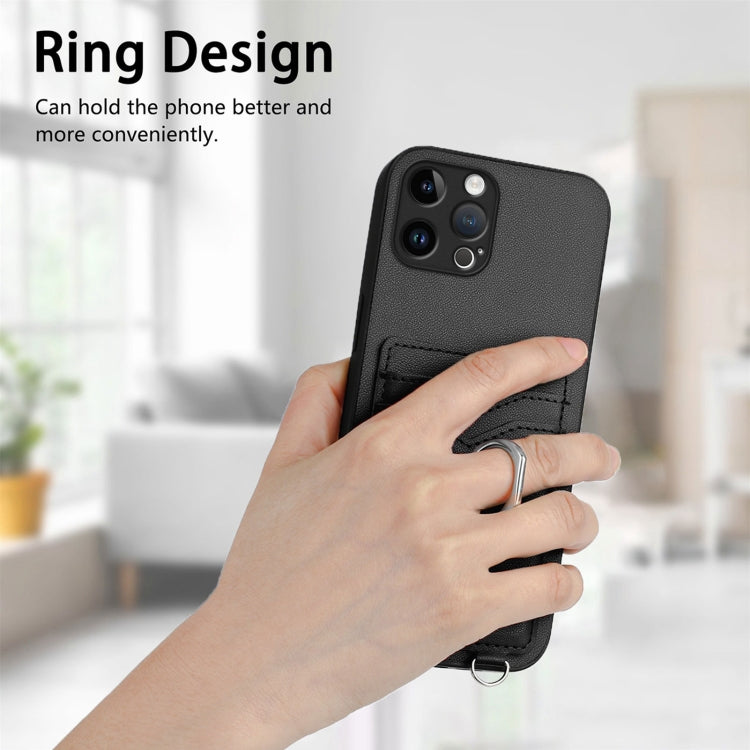 For iPhone 12 Pro R20 Crossbody Rope Ring Card Holder Phone Case