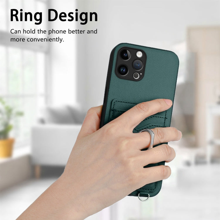 For iPhone 12 Pro R20 Crossbody Rope Ring Card Holder Phone Case