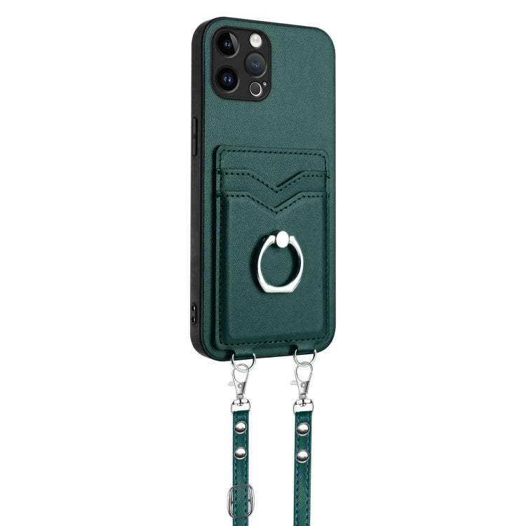 For iPhone 12 Pro R20 Crossbody Rope Ring Card Holder Phone Case