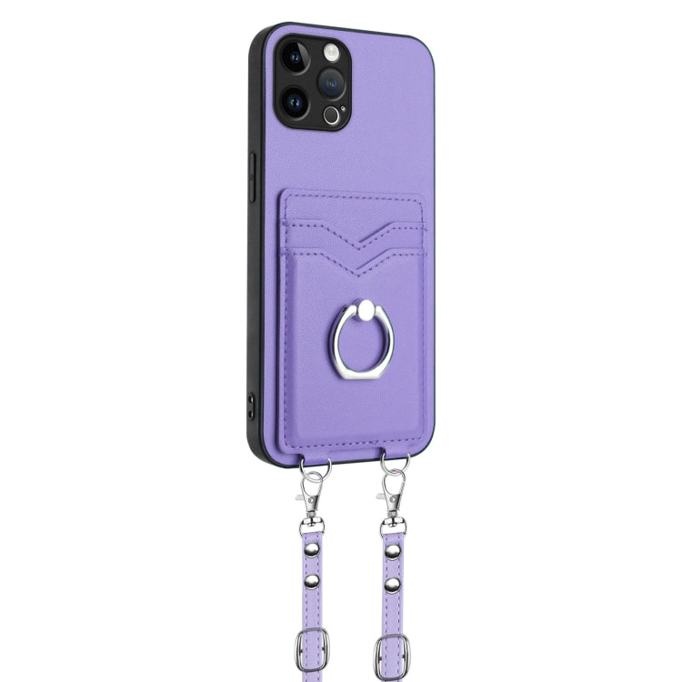 For iPhone 12 Pro R20 Crossbody Rope Ring Card Holder Phone Case