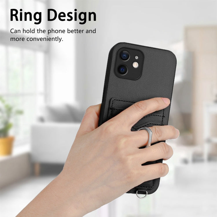 For iPhone 12 mini R20 Crossbody Rope Ring Card Holder Phone Case