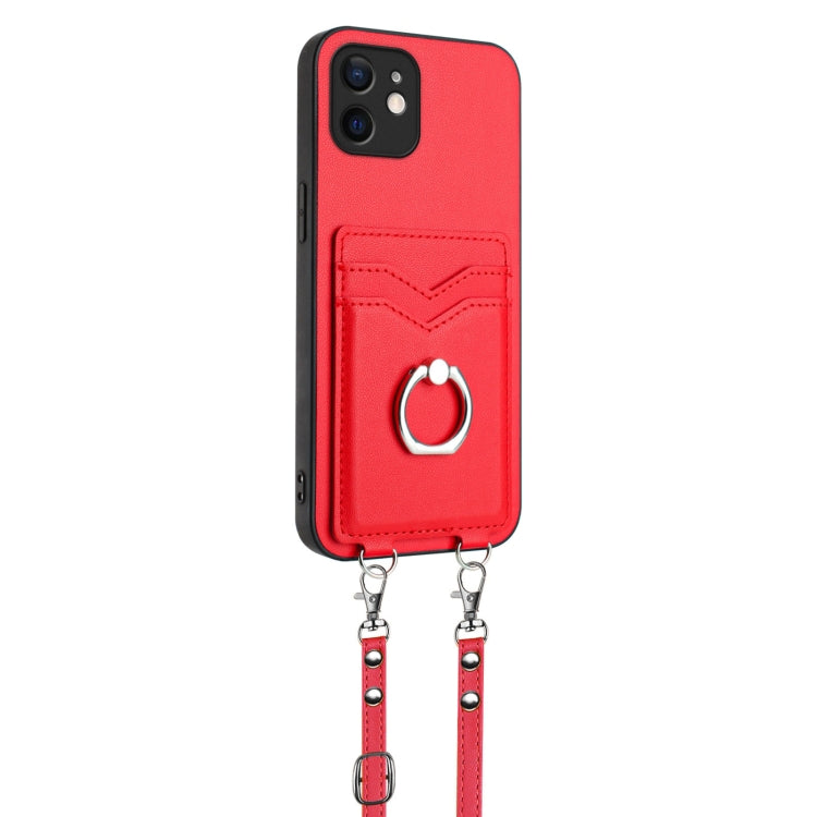 For iPhone 12 mini R20 Crossbody Rope Ring Card Holder Phone Case
