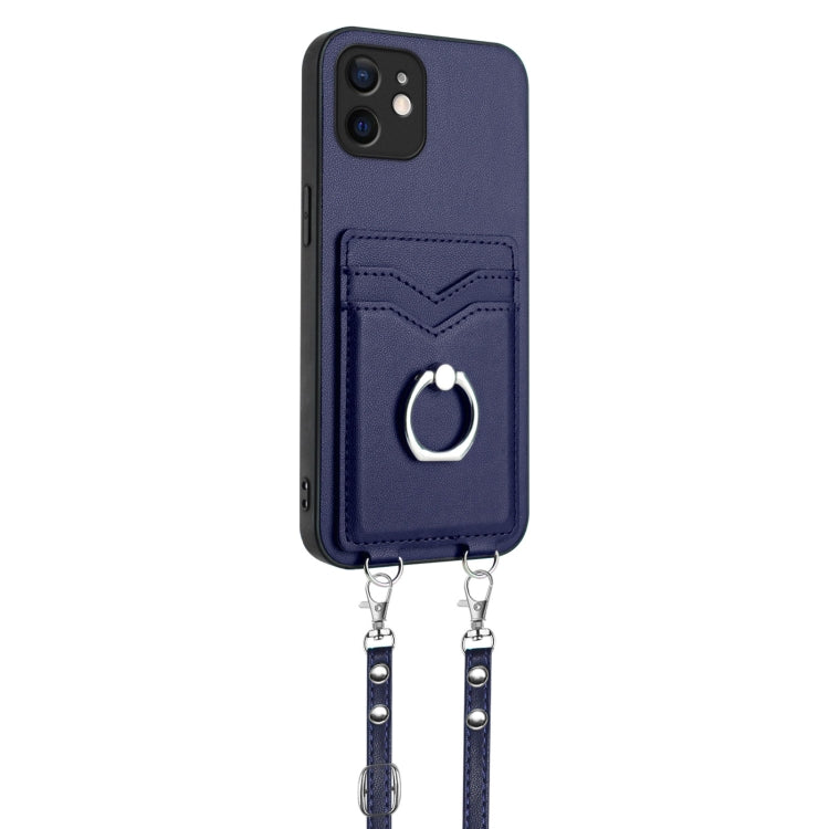 For iPhone 12 mini R20 Crossbody Rope Ring Card Holder Phone Case