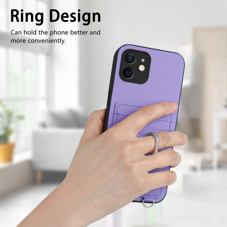 For iPhone 12 mini R20 Crossbody Rope Ring Card Holder Phone Case