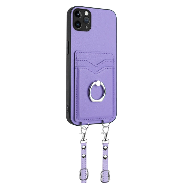 For iPhone 11 Pro Max R20 Crossbody Rope Ring Card Holder Phone Case