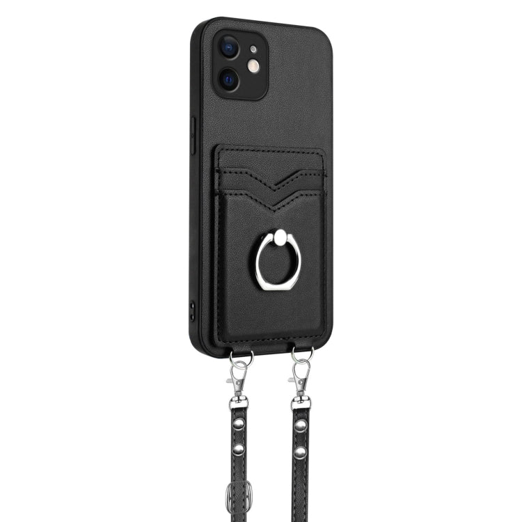 For iPhone 11 R20 Crossbody Rope Ring Card Holder Phone Case