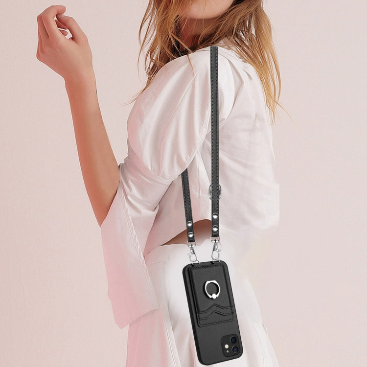 For iPhone 11 R20 Crossbody Rope Ring Card Holder Phone Case