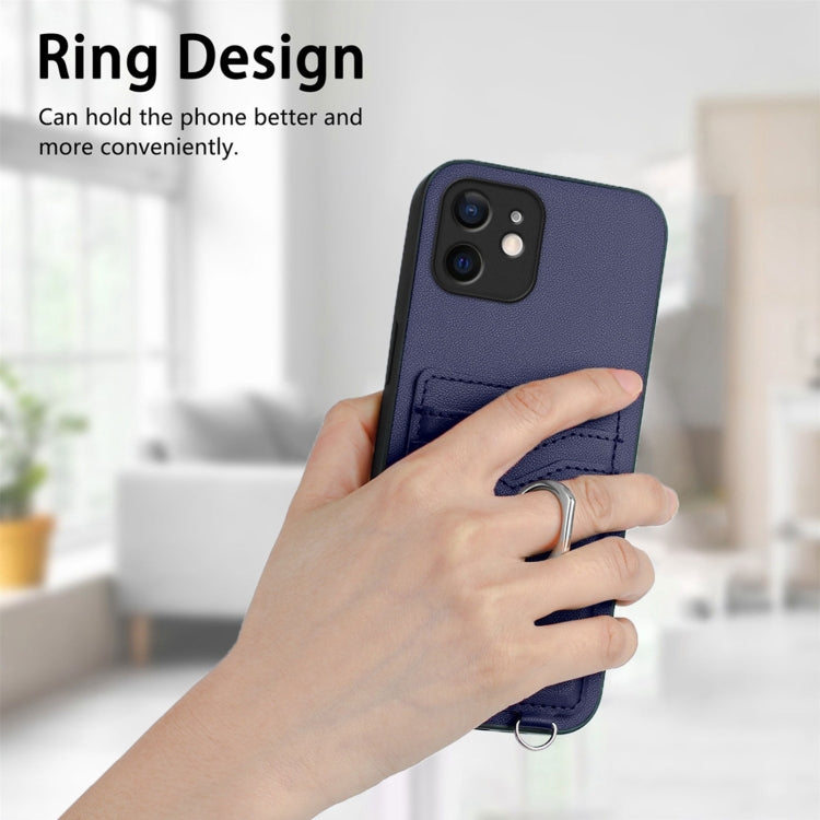 For iPhone 11 R20 Crossbody Rope Ring Card Holder Phone Case