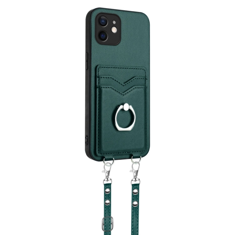 For iPhone 11 R20 Crossbody Rope Ring Card Holder Phone Case