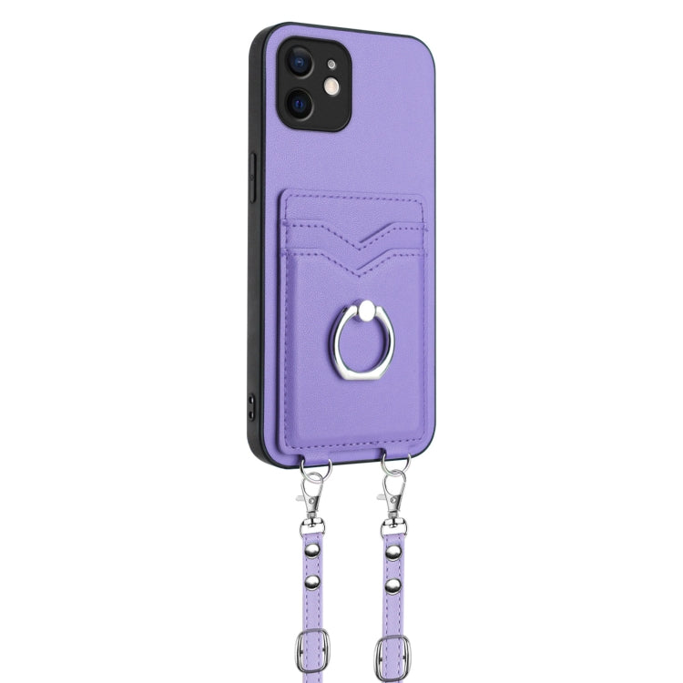 For iPhone 11 R20 Crossbody Rope Ring Card Holder Phone Case