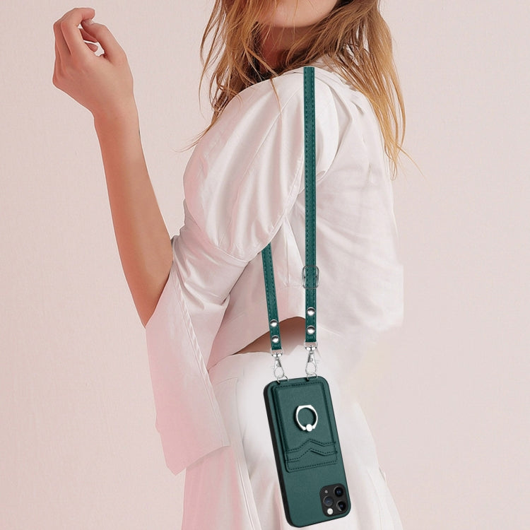 For iPhone 11 Pro R20 Crossbody Rope Ring Card Holder Phone Case