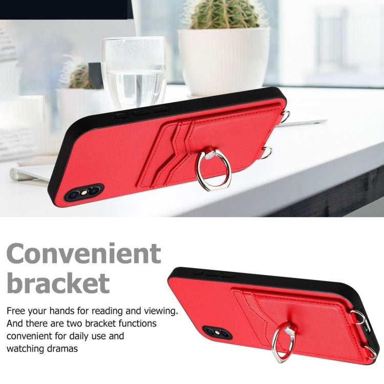 For iPhone XS / X R20 Crossbody Rope Ring Card Holder Phone Case
