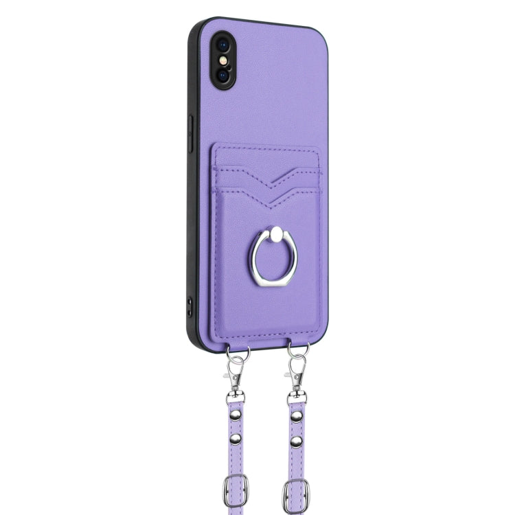 For iPhone XS / X R20 Crossbody Rope Ring Card Holder Phone Case