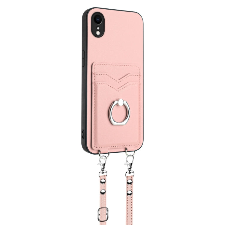 For iPhone XR R20 Crossbody Rope Ring Card Holder Phone Case