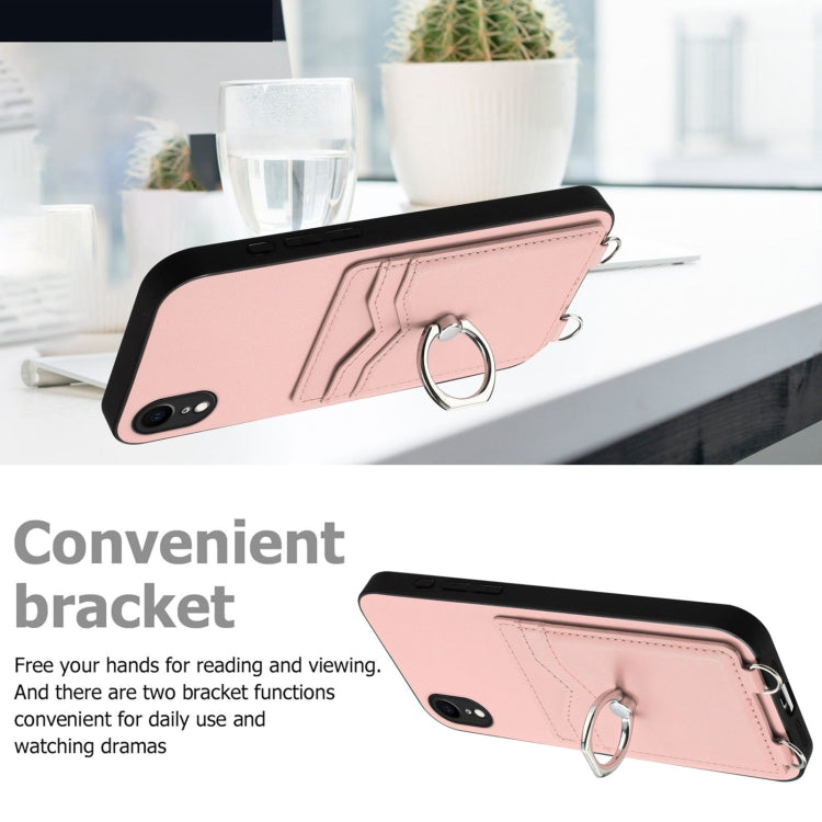 For iPhone XR R20 Crossbody Rope Ring Card Holder Phone Case