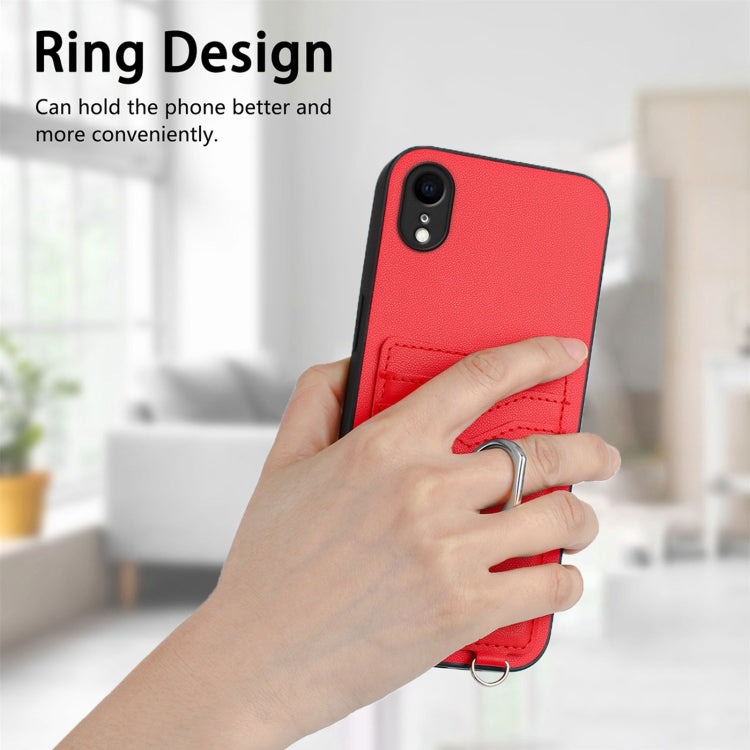 For iPhone XR R20 Crossbody Rope Ring Card Holder Phone Case