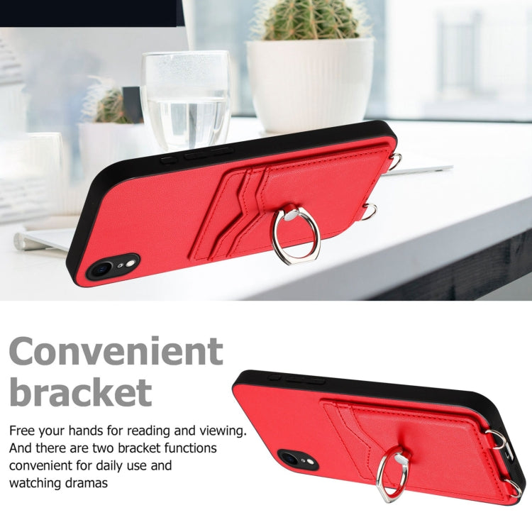 For iPhone XR R20 Crossbody Rope Ring Card Holder Phone Case