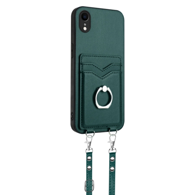 For iPhone XR R20 Crossbody Rope Ring Card Holder Phone Case