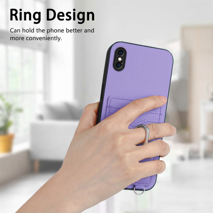 For iPhone XR R20 Crossbody Rope Ring Card Holder Phone Case