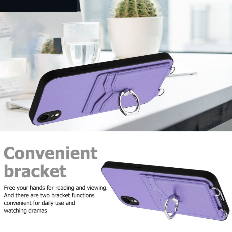 For iPhone XR R20 Crossbody Rope Ring Card Holder Phone Case