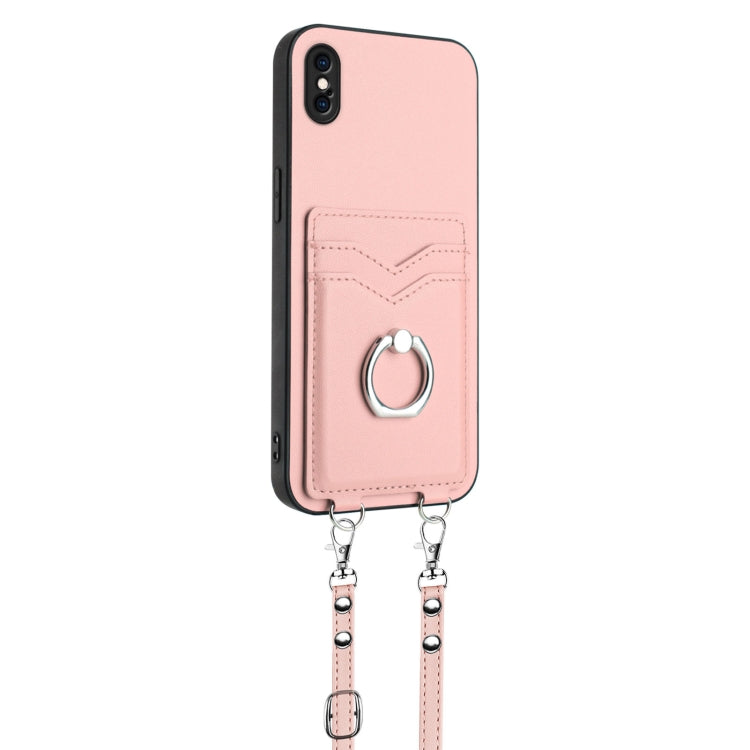 For iPhone XS Max R20 Crossbody Rope Ring Card Holder Phone Case