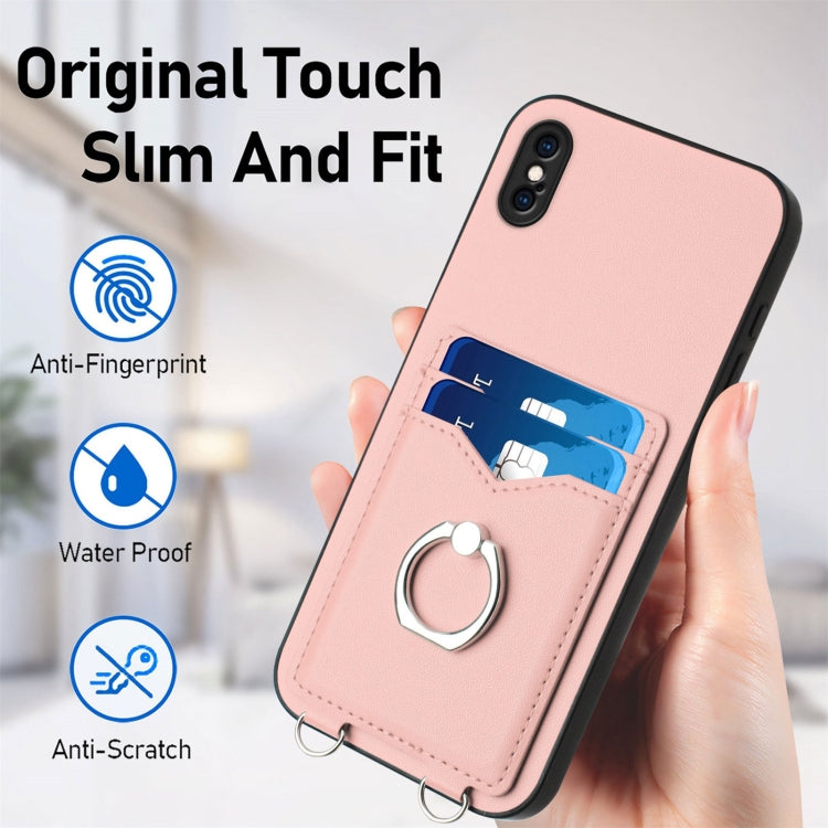 For iPhone XS Max R20 Crossbody Rope Ring Card Holder Phone Case