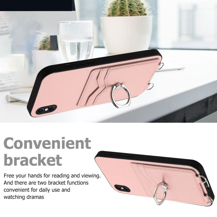 For iPhone XS Max R20 Crossbody Rope Ring Card Holder Phone Case