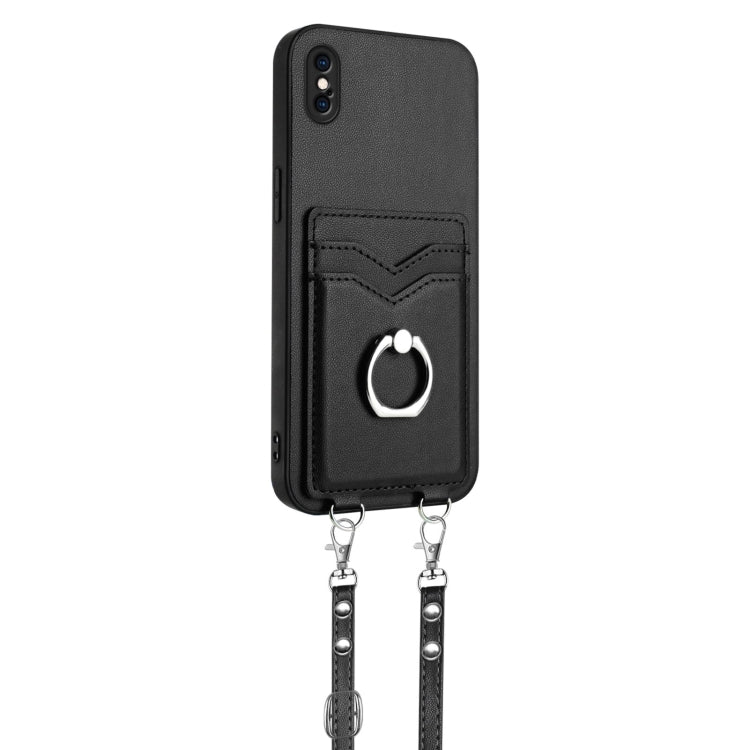 For iPhone XS Max R20 Crossbody Rope Ring Card Holder Phone Case