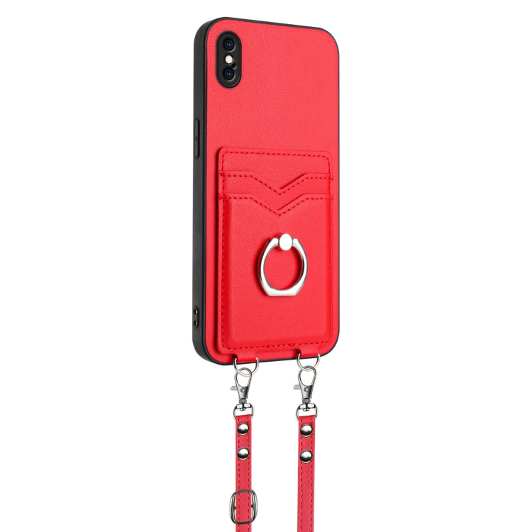 For iPhone XS Max R20 Crossbody Rope Ring Card Holder Phone Case