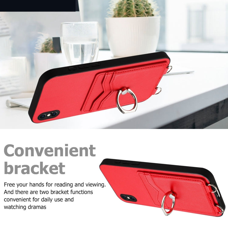 For iPhone XS Max R20 Crossbody Rope Ring Card Holder Phone Case