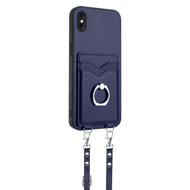 For iPhone XS Max R20 Crossbody Rope Ring Card Holder Phone Case