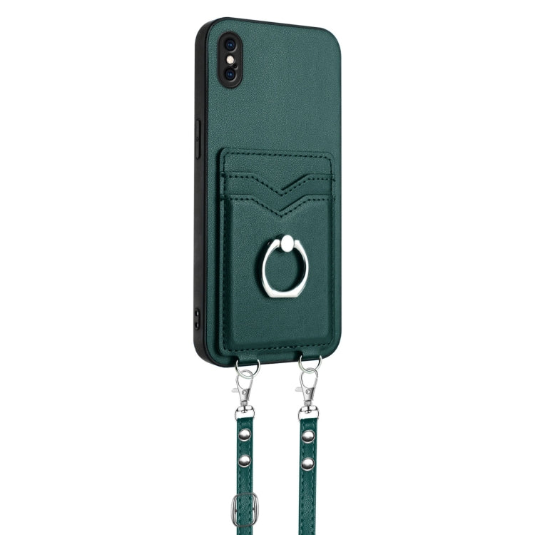 For iPhone XS Max R20 Crossbody Rope Ring Card Holder Phone Case