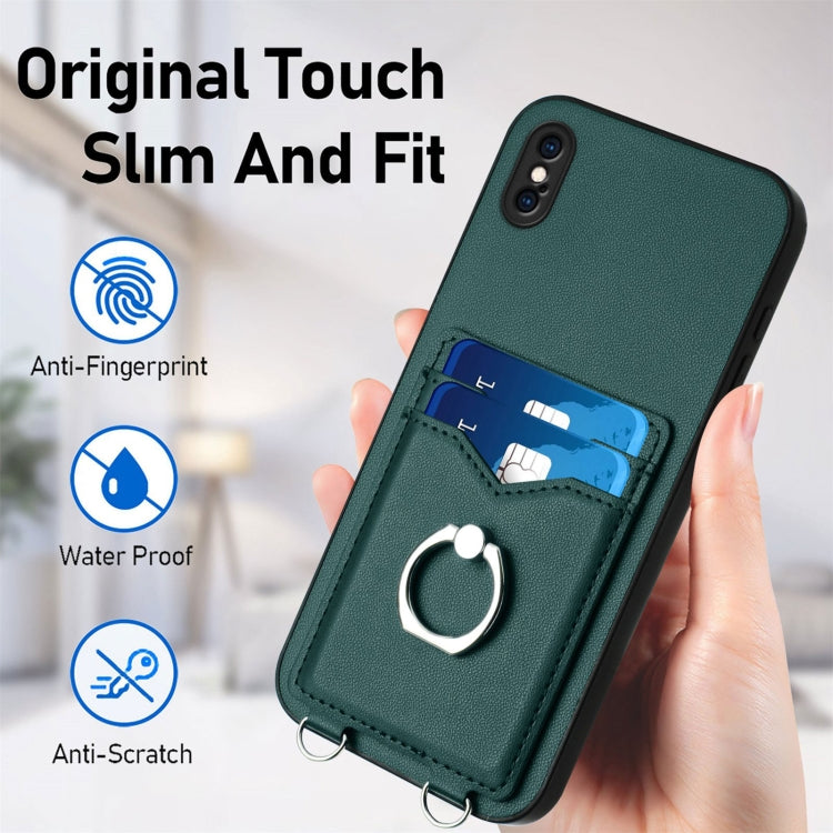 For iPhone XS Max R20 Crossbody Rope Ring Card Holder Phone Case