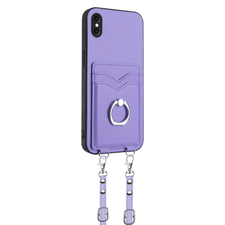 For iPhone XS Max R20 Crossbody Rope Ring Card Holder Phone Case