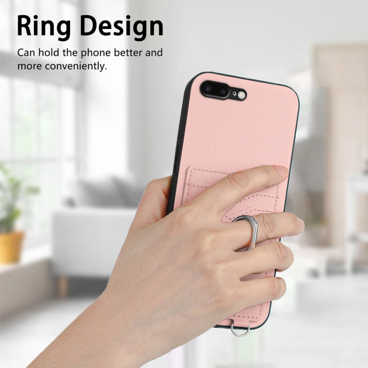 For iPhone 8 Plus / 7 Plus R20 Crossbody Rope Ring Card Holder Phone Case