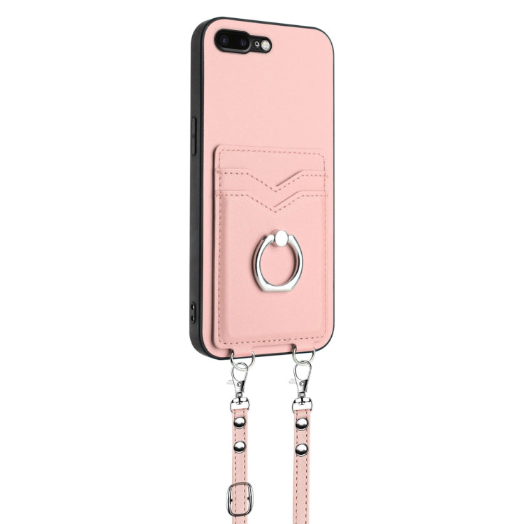 For iPhone 8 Plus / 7 Plus R20 Crossbody Rope Ring Card Holder Phone Case