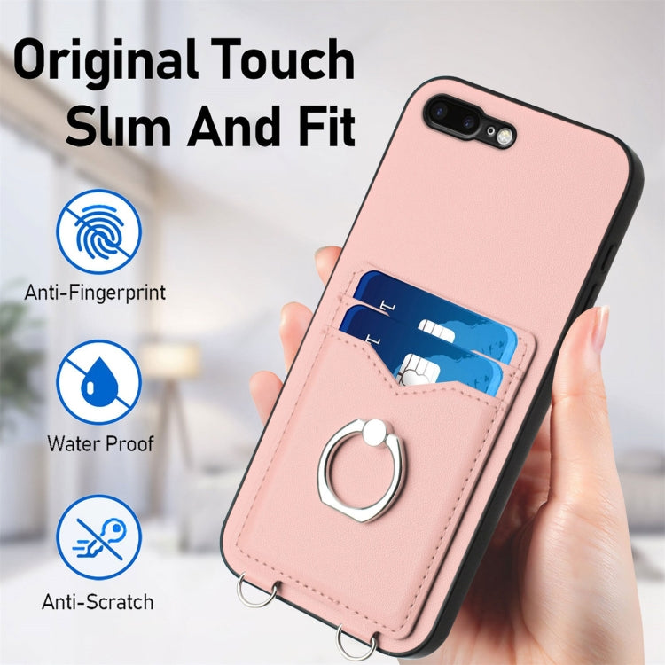 For iPhone 8 Plus / 7 Plus R20 Crossbody Rope Ring Card Holder Phone Case