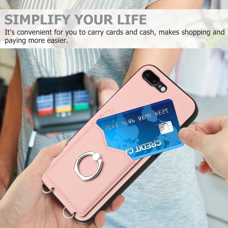 For iPhone 8 Plus / 7 Plus R20 Crossbody Rope Ring Card Holder Phone Case