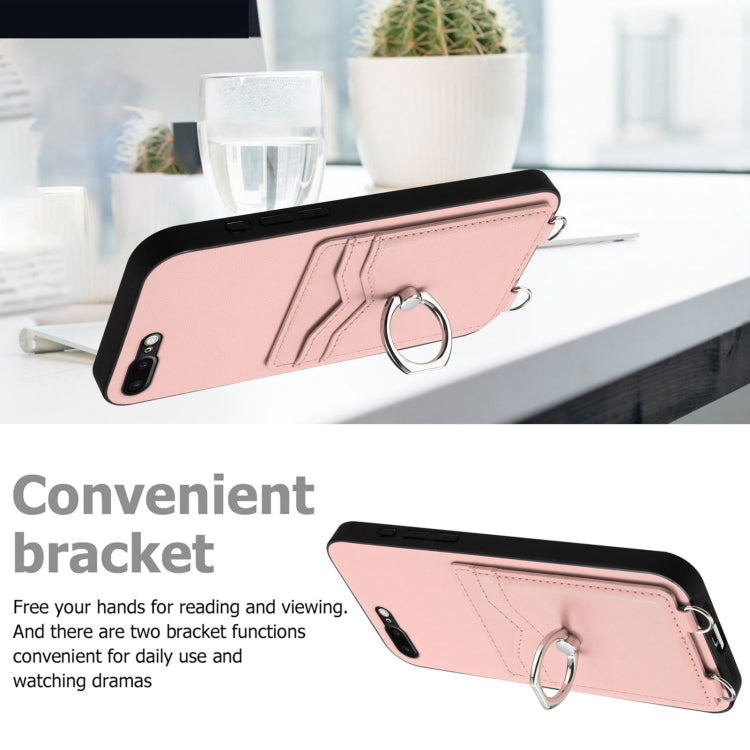 For iPhone 8 Plus / 7 Plus R20 Crossbody Rope Ring Card Holder Phone Case