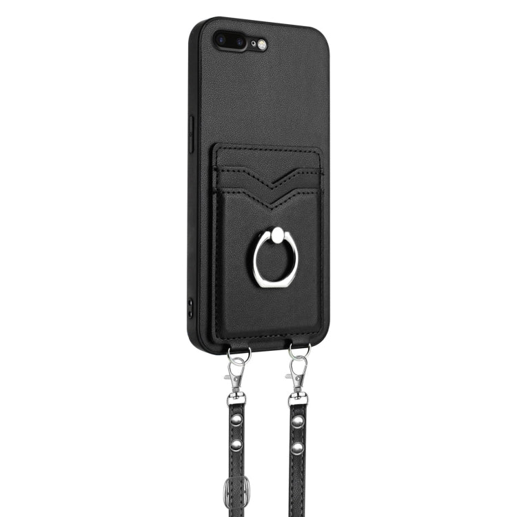 For iPhone 8 Plus / 7 Plus R20 Crossbody Rope Ring Card Holder Phone Case